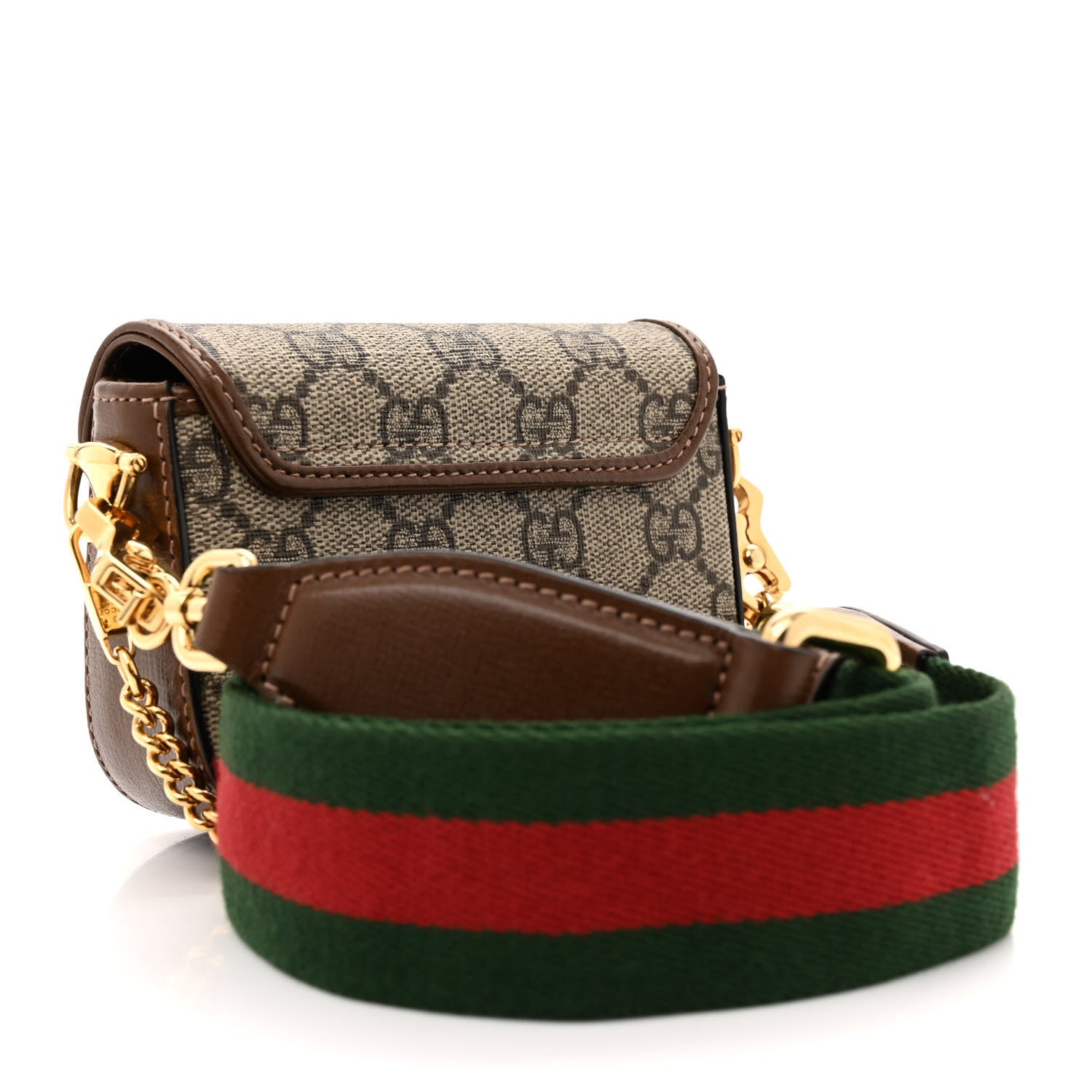 Gucci GG Supreme Monogram Azalea Calfskin Web Horsebit 1955 Wallet On Strap Beige Ebony Brown Sugar 3 of 12