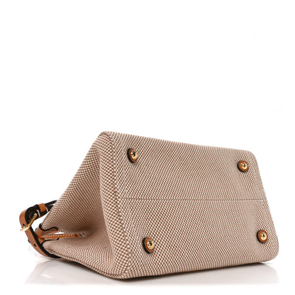 Valentino Garavani Cotton Canvas Calfskin Vlogo Small Antibes Tote Naturale Tobacco 4 of 9