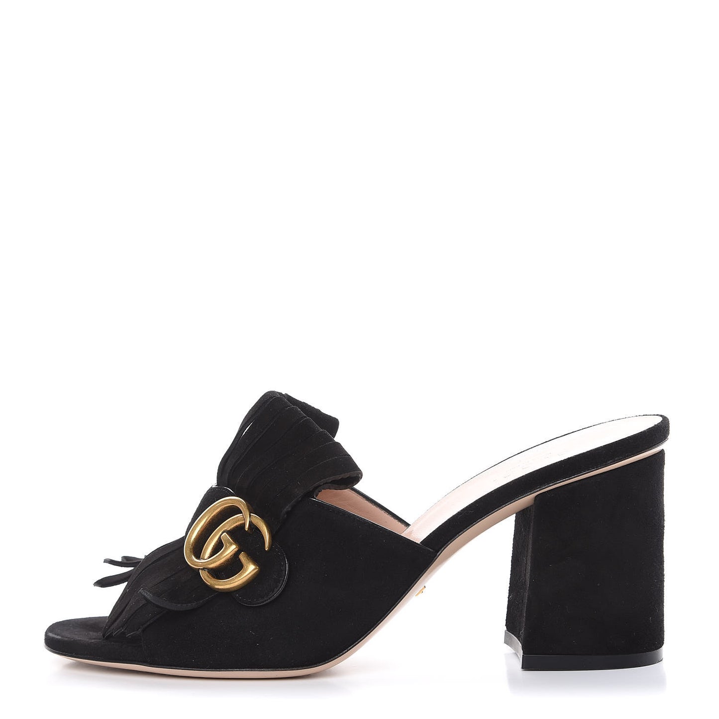Kid Scamosciato GG Marmont Fringe 75mm Slide Sandals 39 Black