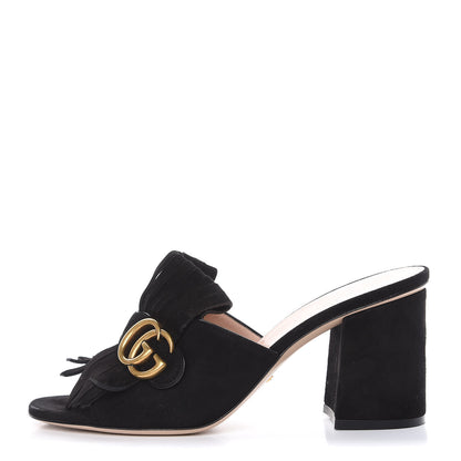 Gucci Kid Scamosciato GG Marmont Fringe 75mm Slide Sandals 39 Black 1 of 10