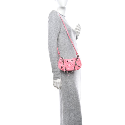 Balenciaga Extra Supple Calfskin Crocodile Embossed Le Cagole Mini Purse With Chain Sweet Pink 2 of 11