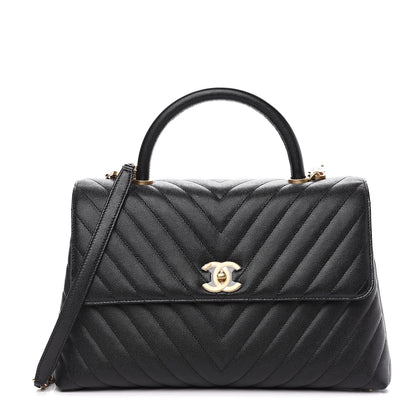 Chanel Caviar Chevron Quilted Medium Coco Handle Flap Black 1 of 9