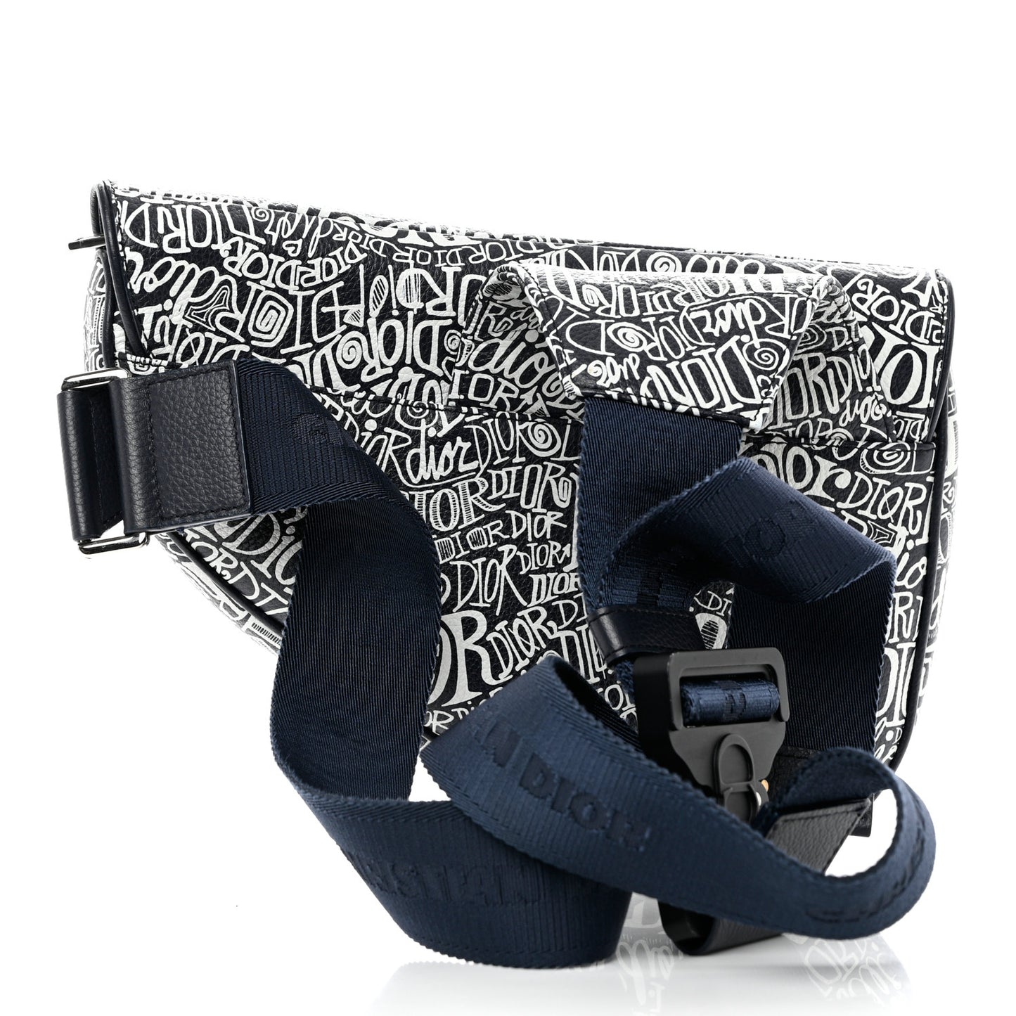 X SHAWN STUSSY Grained Calfskin Printed Mens Saddle Bag Navy Blue