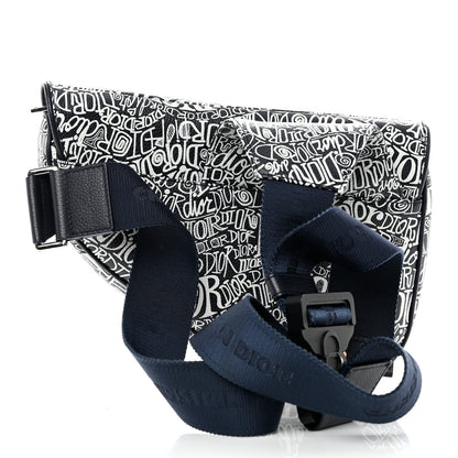 Christian Dior X SHAWN STUSSY Grained Calfskin Printed Mens Saddle Bag Navy Blue 3 of 9