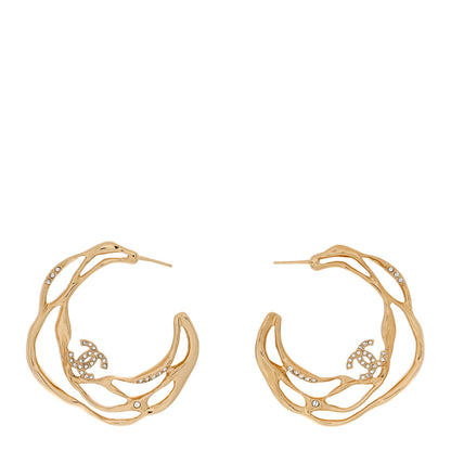 Chanel Crystal CC Diamantes Hoop Earrings Gold 1 of 5