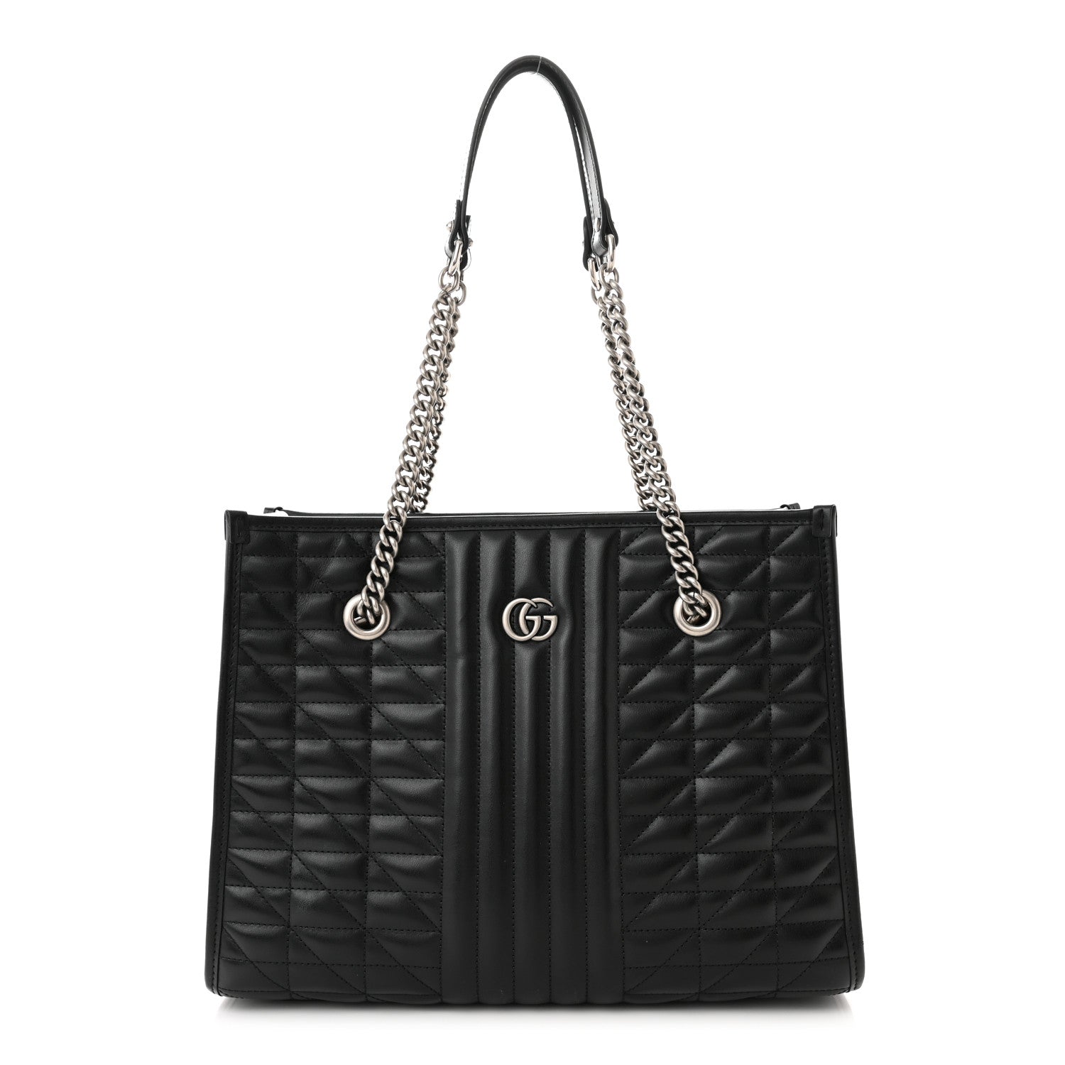 Gucci Calfskin Matelasse Aria Medium GG Marmont Shoulder Tote Black 1 of 11