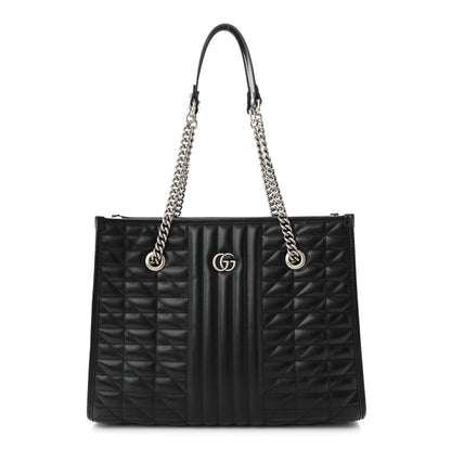 Gucci Calfskin Matelasse Aria Medium GG Marmont Shoulder Tote Black 1 of 11