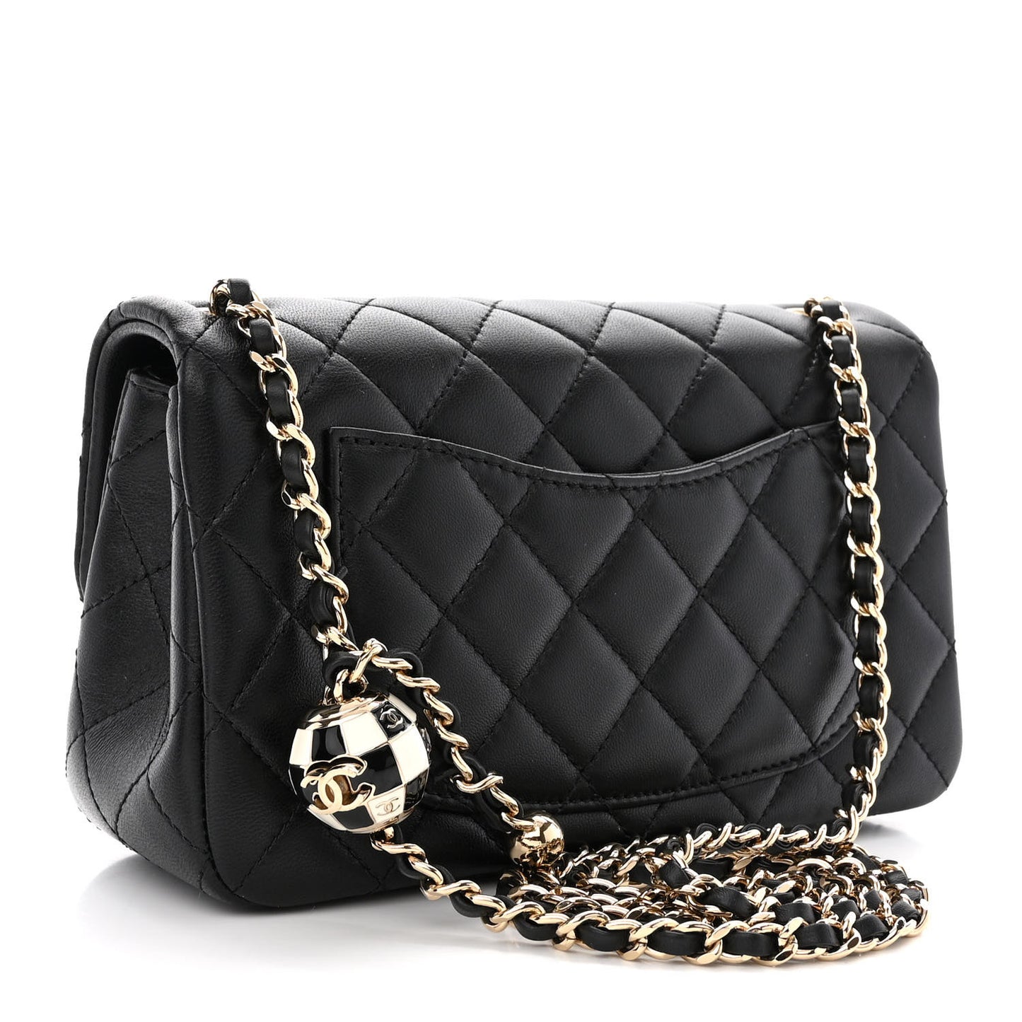 Lambskin Quilted Enamel Mini Rectangular Pearl Crush Flap Black