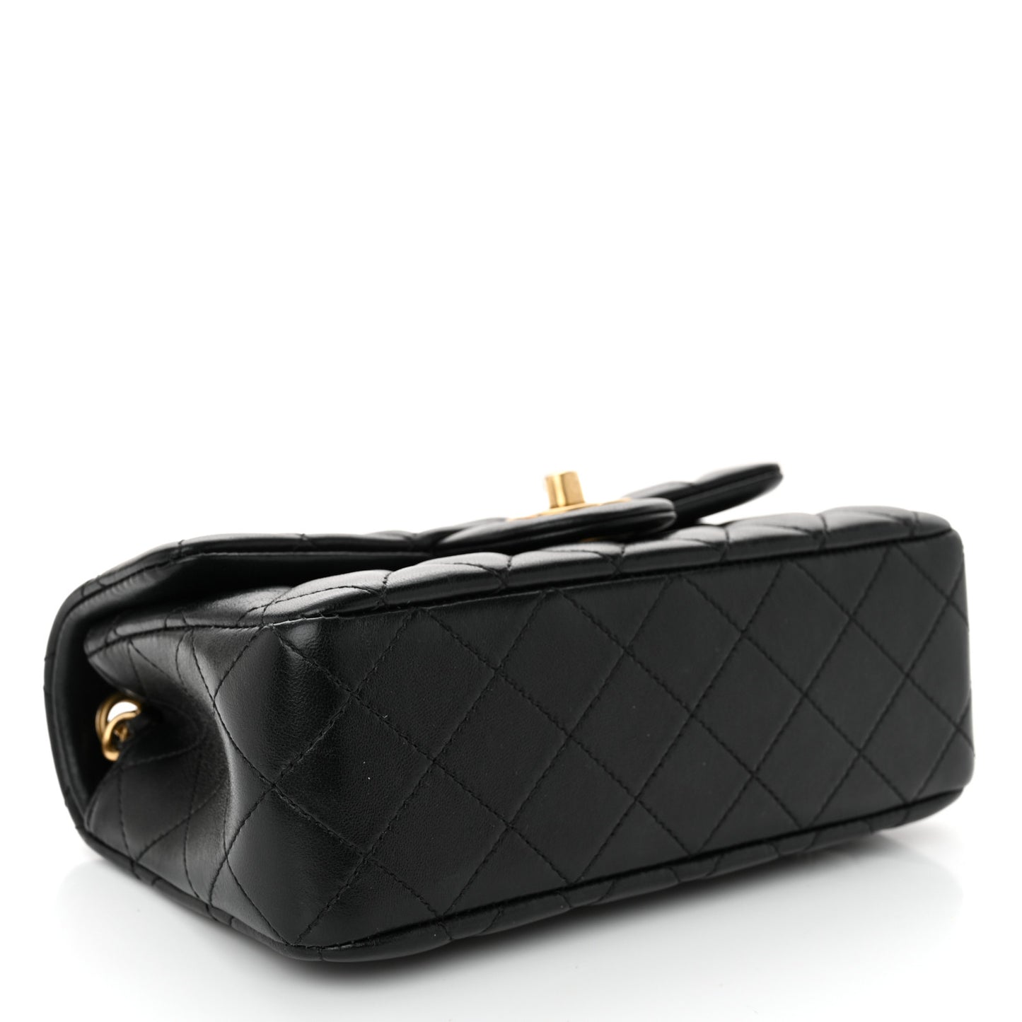 Lambskin Quilted Mini Rectangular Pearl Crush Flap Black