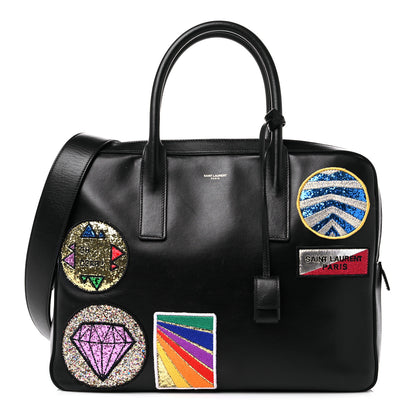 Saint Laurent Calfskin Patch Embellished Museum Flat Briefcase Black 1 of 16
