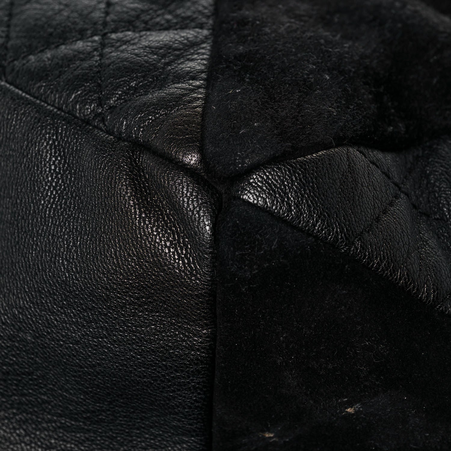 Chanel Goatskin Suede Calfskin Quilted Patchwork Drawstring Bag Black 12 of 14