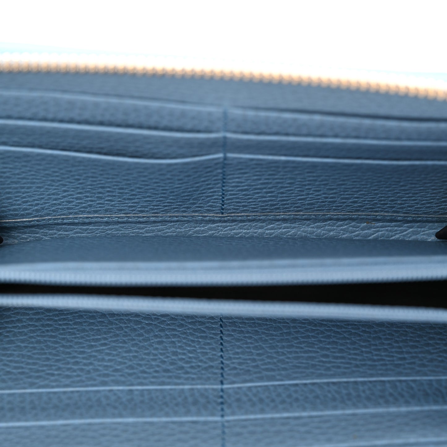 Monogram Dollar Calfskin Zip Around Wallet Beige Ebony Mineral Blue