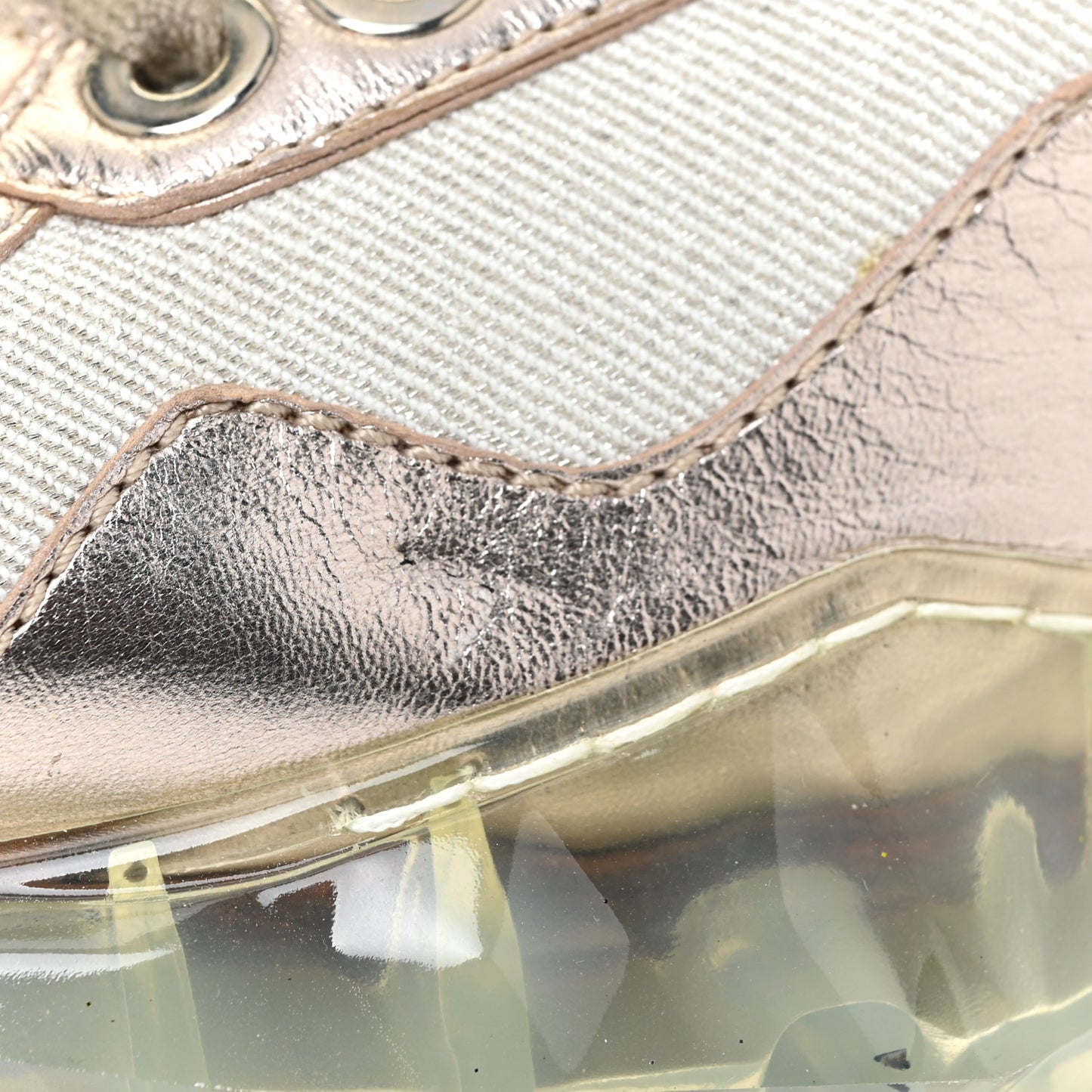 Metallic Calfskin Womens Diamond F Low Top Sneaker 37 White Gold