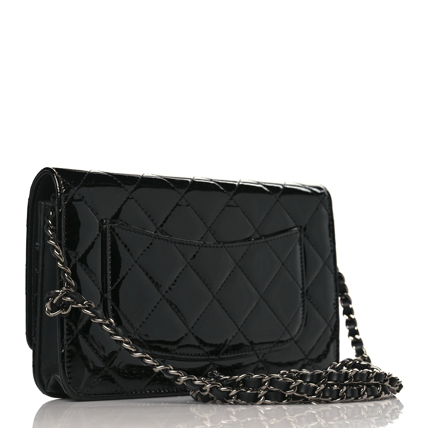 Chanel Patent Calfskin Quilted Wallet On Chain WOC Black 3 of 11