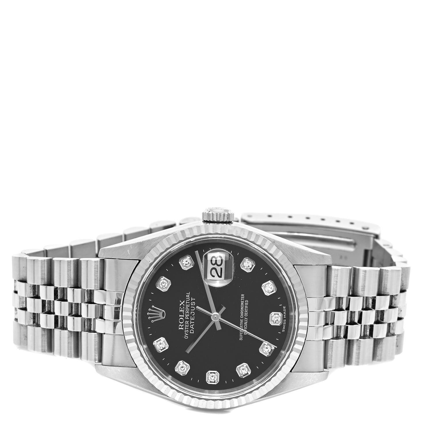 Rolex Stainless Steel 18K White Gold Diamond 36mm Oyster Perpetual Datejust Watch Black 16234 2 of 4