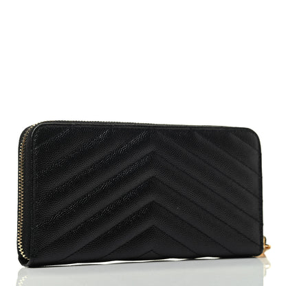 Saint Laurent Grain De Poudre Matelasse Chevron Monogram Zip Around Wallet Black 2 of 3