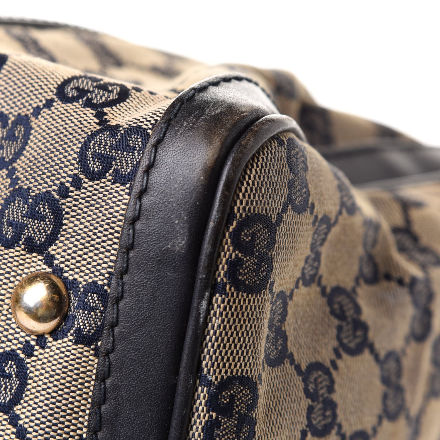 Gucci Monogram Selleria Calfskin Vintage Web Medium Boston Beige Blue 13 of 18