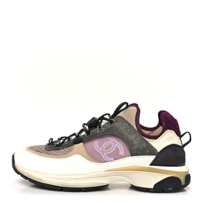 Chanel Fabric Suede Calfskin Mesh Womens CC Sneakers 42 White Grey Purple 1 of 9