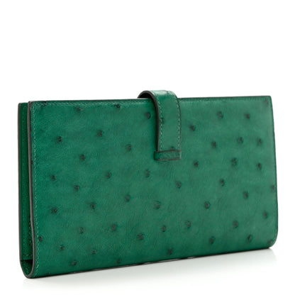 Hermes Ostrich Bearn Gusset Wallet Vert Vertigo 3 of 6