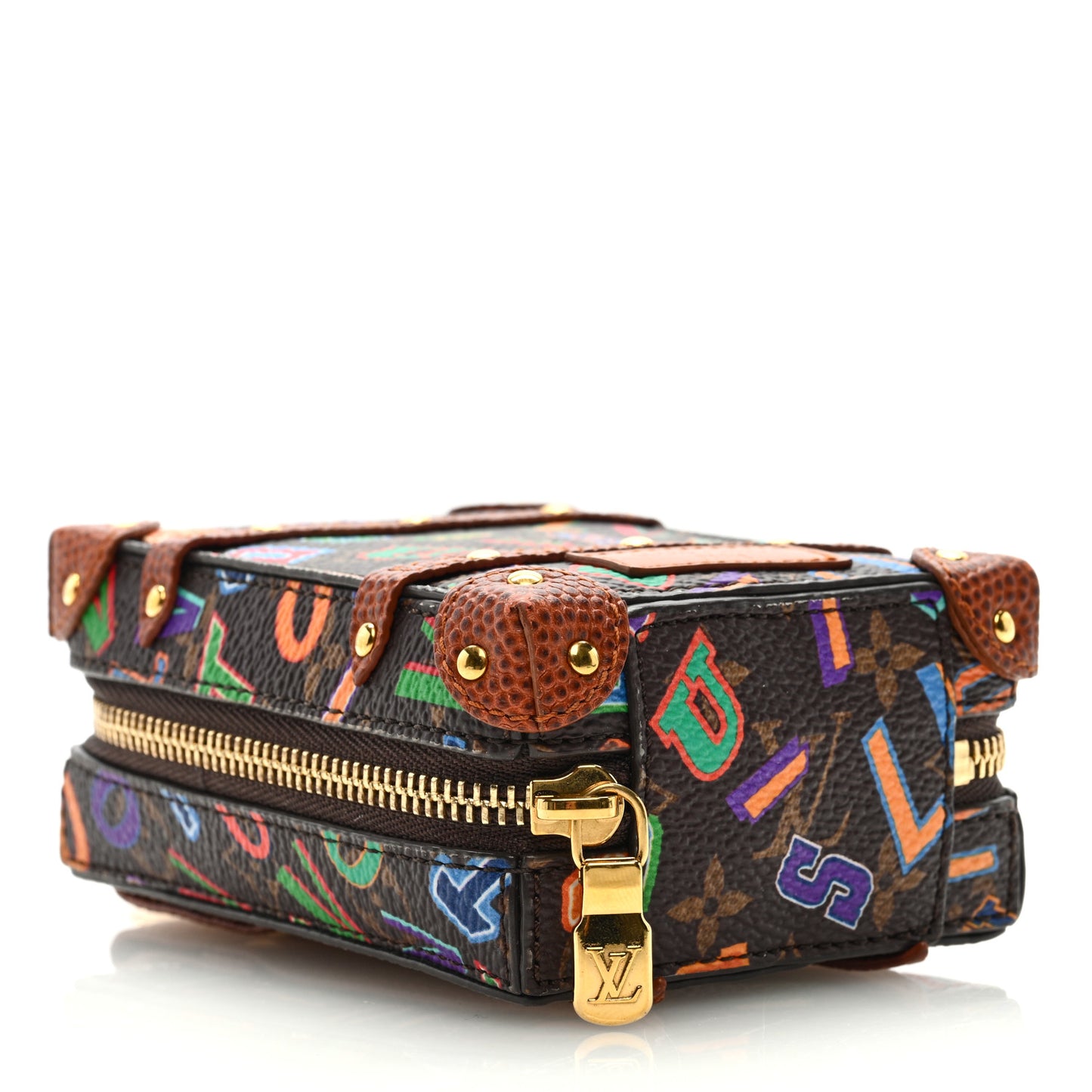X NBA Grained Calfskin Monogram Trunk Backpack Pouch Bag Charm Key Ring Brown Multicolor