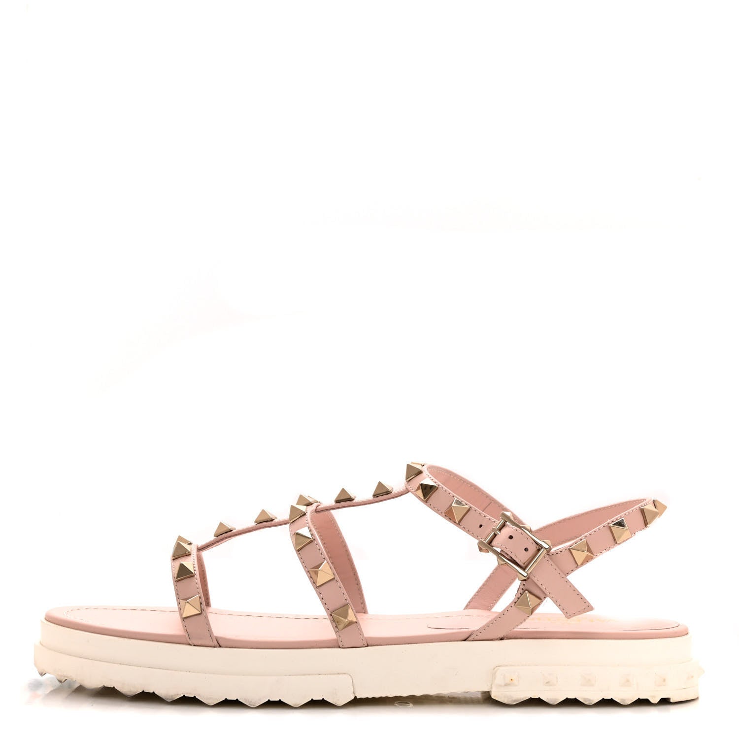 Valentino Garavani Calfskin Bedrock Rockstud Ankle Flat Sandals 39 Water Rose 1 of 11