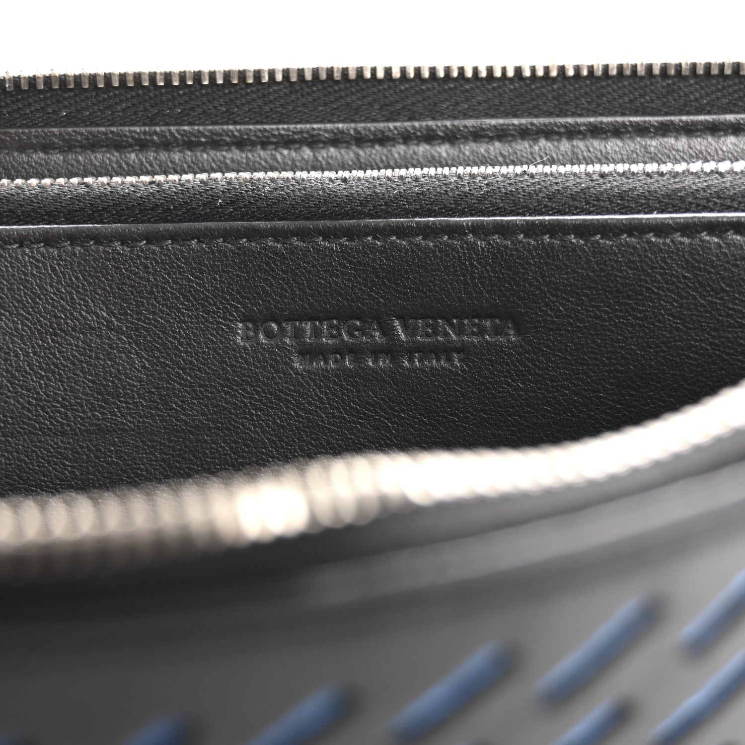 Bottega Veneta Calfskin Perforated Zip Around Wallet Blue Black 6 of 8