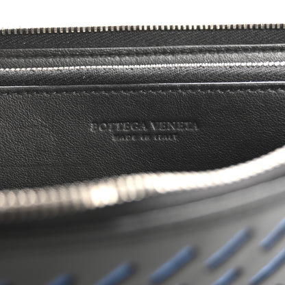 Bottega Veneta Calfskin Perforated Zip Around Wallet Blue Black 6 of 8