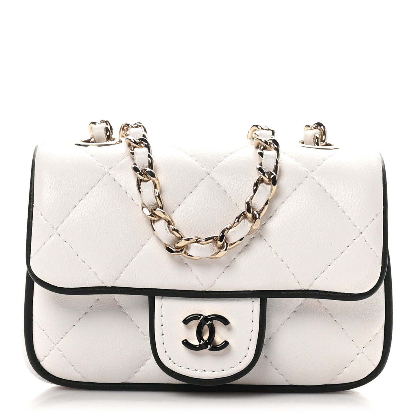Lambskin Quilted Resin CC Flap Clutch With Chain White Black