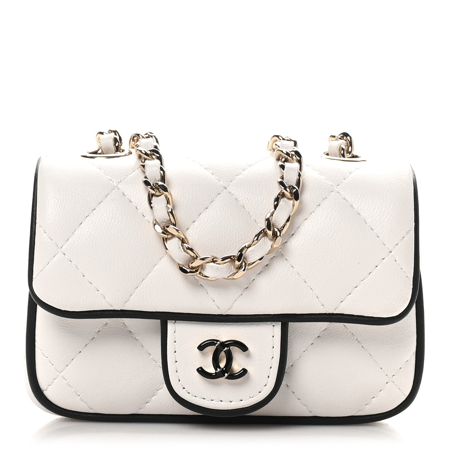 Chanel Lambskin Quilted Resin CC Flap Clutch With Chain White Black 1 of 11