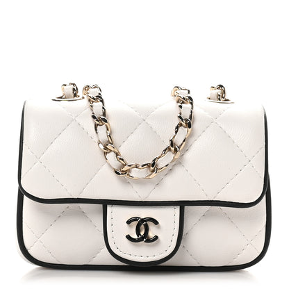 Chanel Lambskin Quilted Resin CC Flap Clutch With Chain White Black 1 of 11