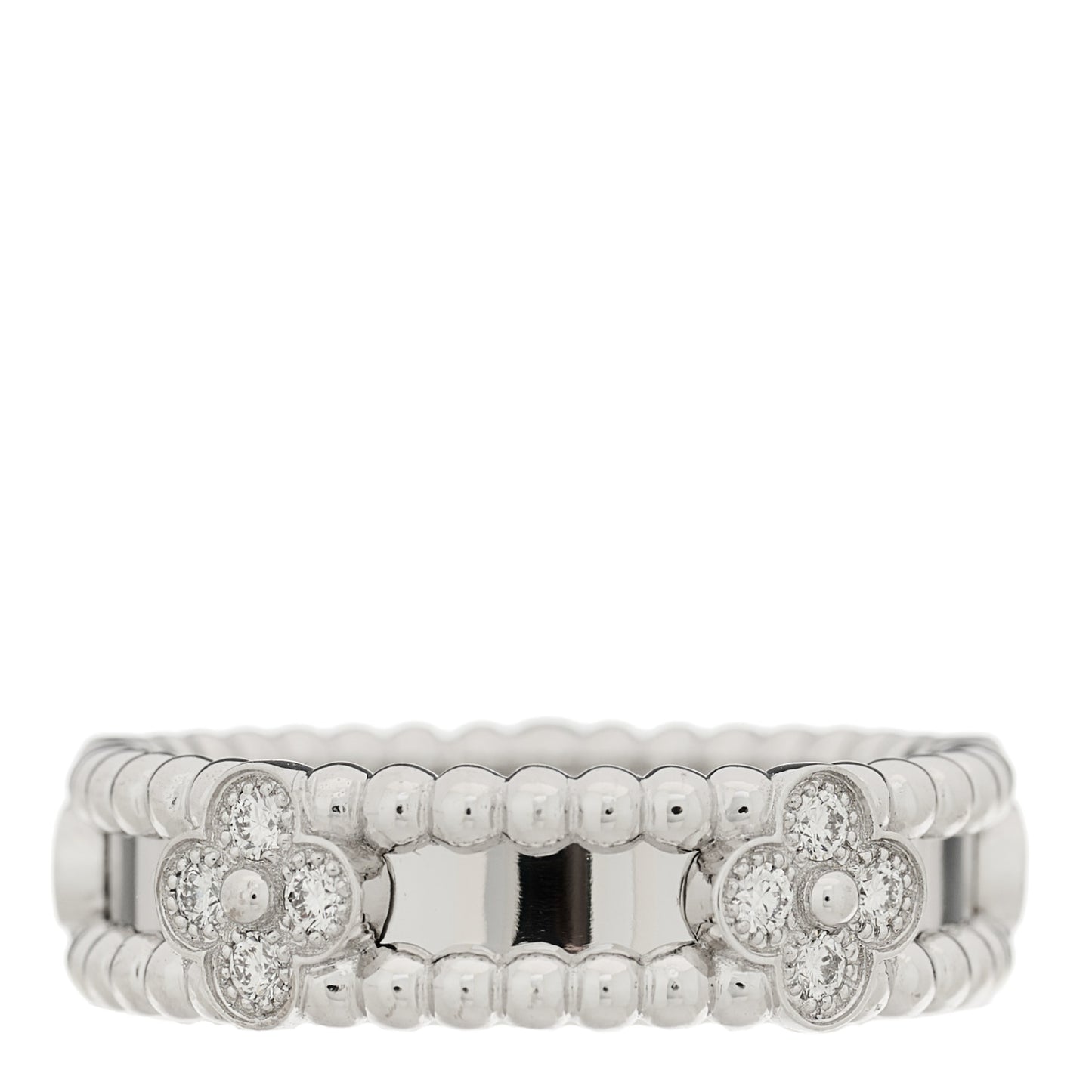 18K White Gold Diamond Sweet Perlee Clovers Ring 55 7.25