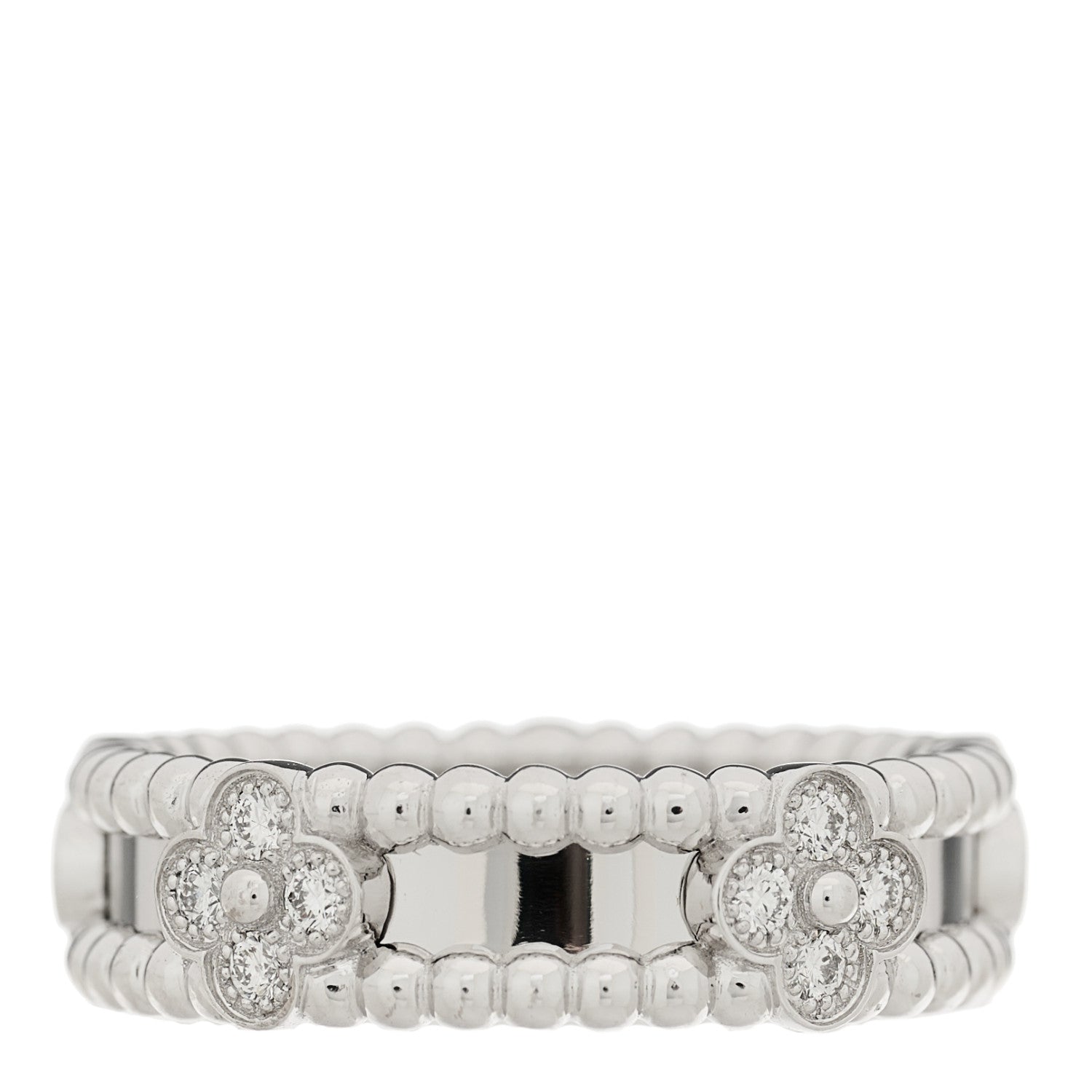 Van Cleef & Arpels 18K White Gold Diamond Sweet Perlee Clovers Ring 55 7.25 3 of 5
