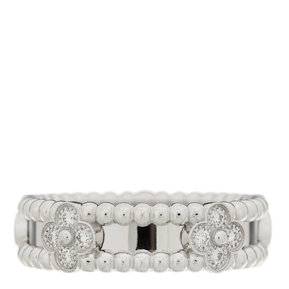 Van Cleef & Arpels 18K White Gold Diamond Sweet Perlee Clovers Ring 55 7.25 3 of 5