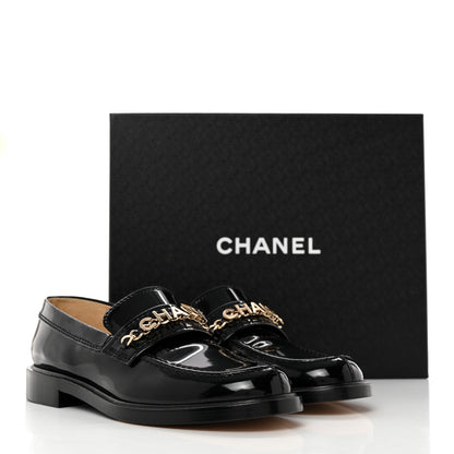 Chanel Shiny Calfskin Logo Loafers 39 Black 13 of 13