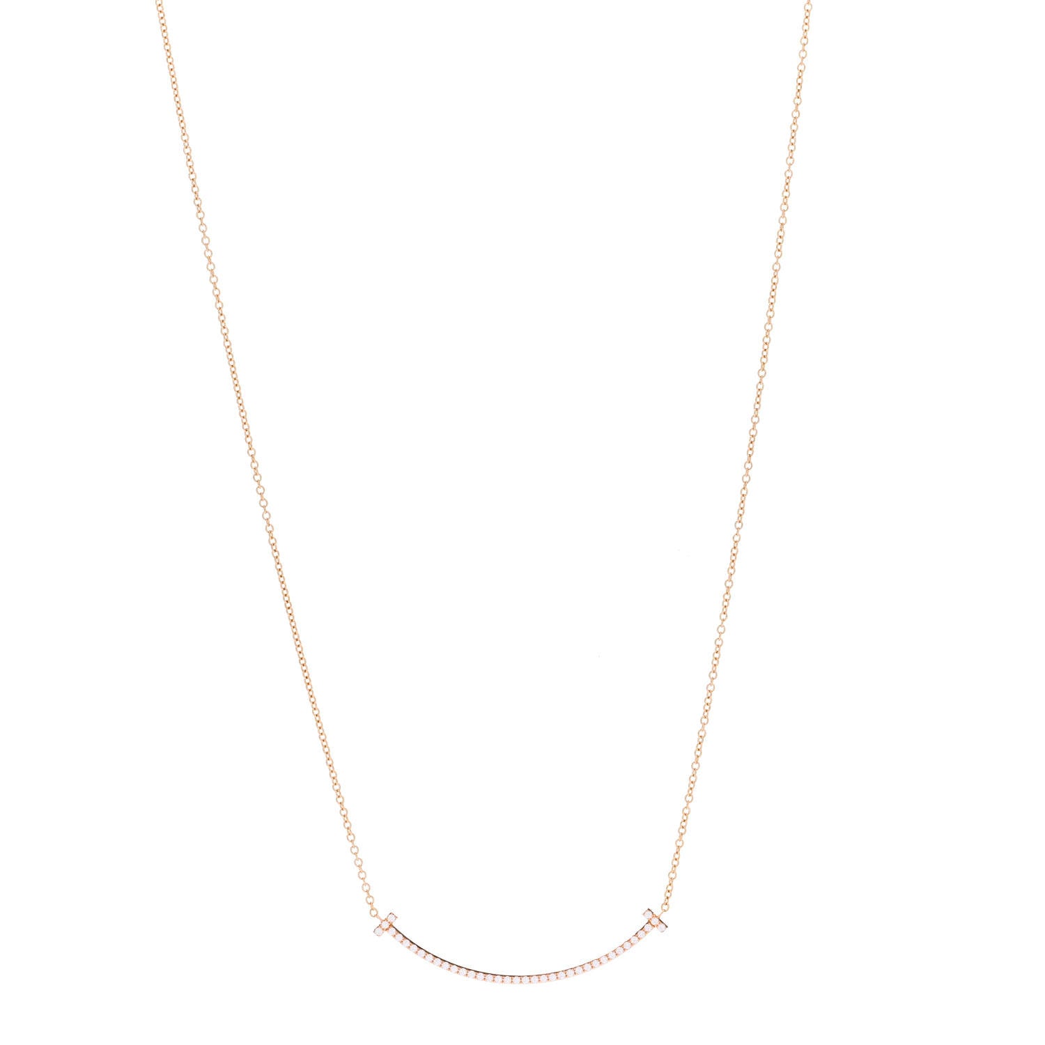 Tiffany 18K Rose Gold Diamond Small T Smile Pendant Necklace 1 of 6