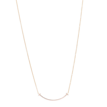 Tiffany 18K Rose Gold Diamond Small T Smile Pendant Necklace 1 of 6