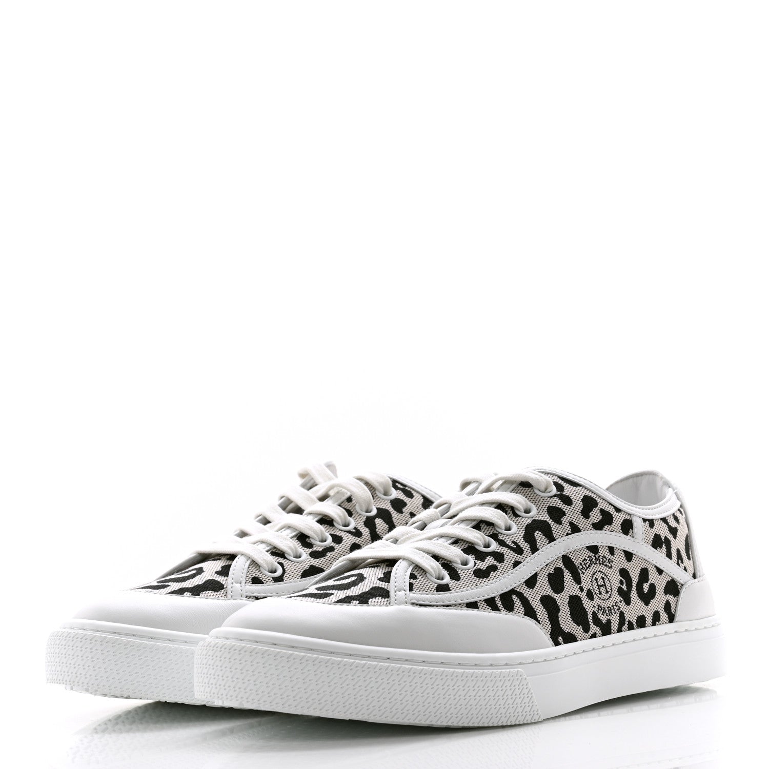Hermes Canvas Calfskin Leopard Get Sneakers 39 Prunoir White 3 of 8