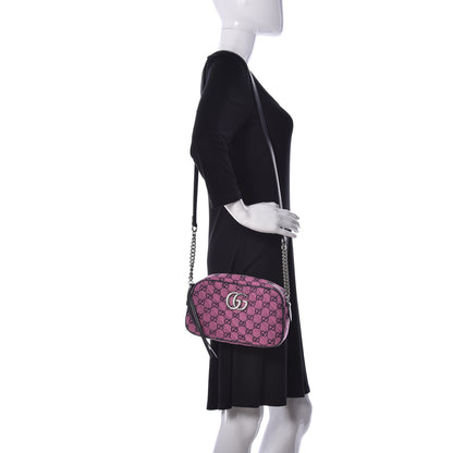 Gucci Monogram Multicolor Matelasse Diagonal Small GG Marmont Chain Shoulder Bag Pink Blue 2 of 9