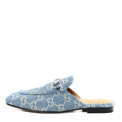 Gucci New Denim GG Malaga Kid Womens Princetown Slippers 36.5 Light Blue Royale 1 of 10