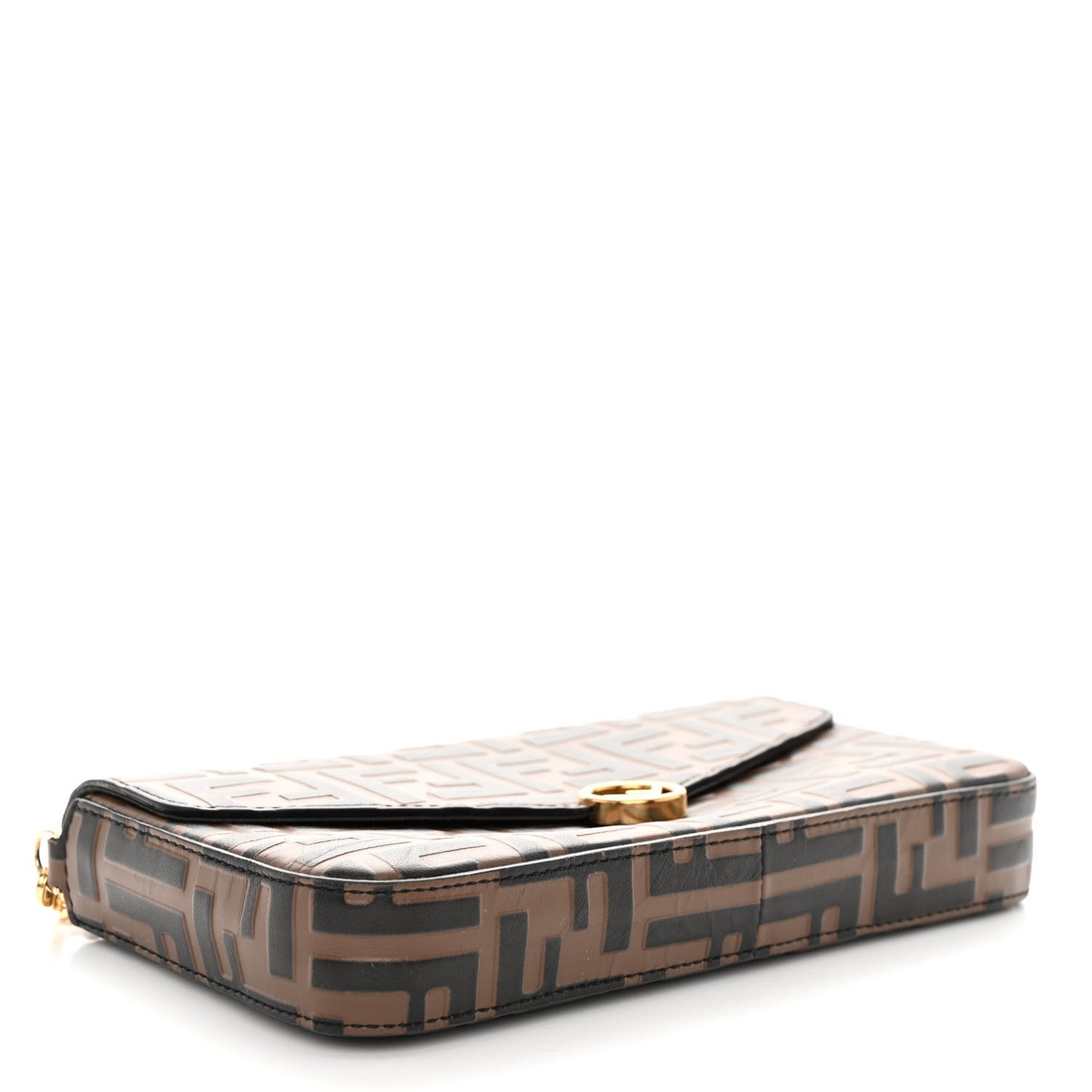Vitello Soft F is Fendi Bi-Color FF 1974 Embossed Envelope Wallet On Chain with Pouches Maya Black