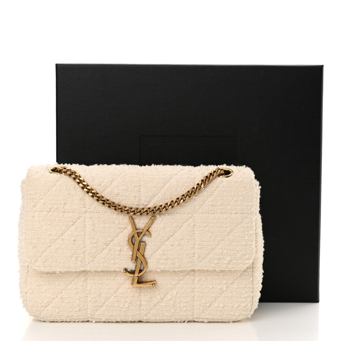 Boucle Tweed Patchwork Monogram Medium Jamie Baguette Craie
