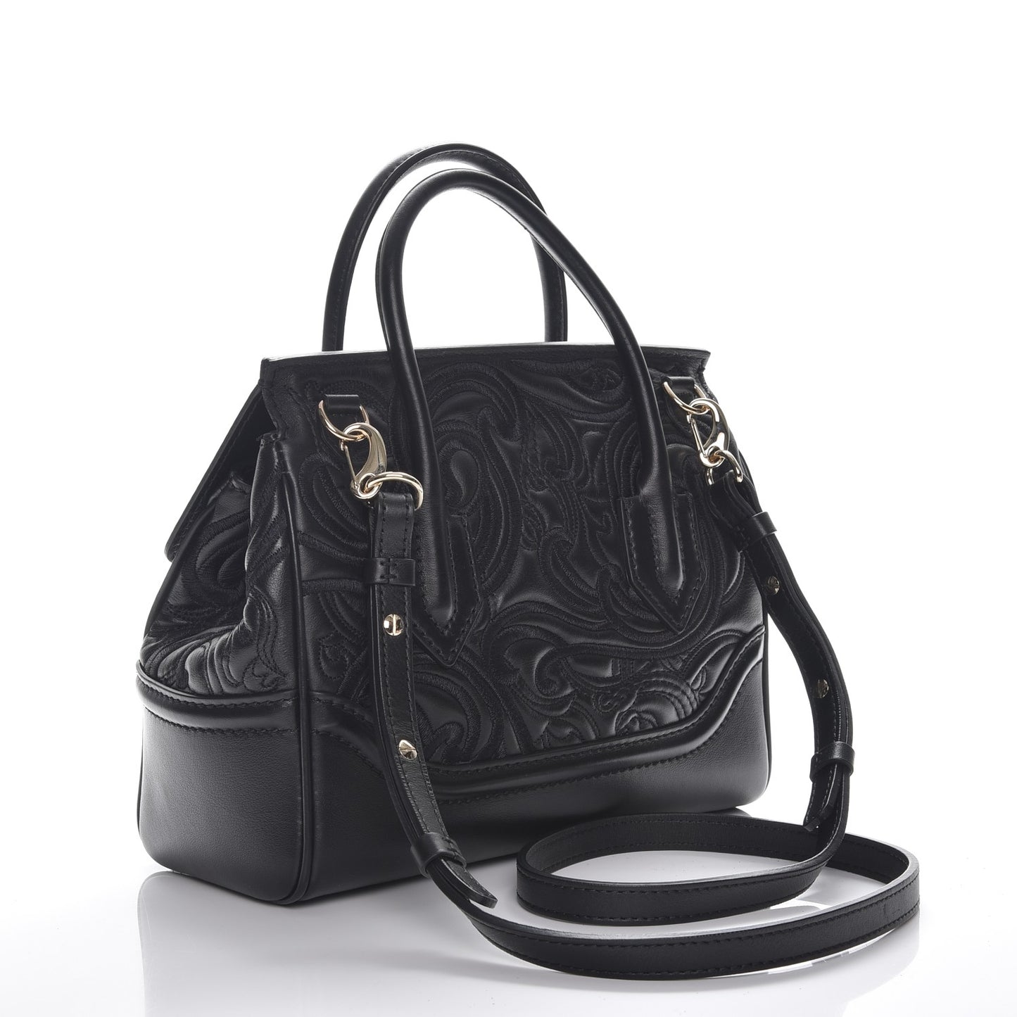 Calfskin Embroidered Medium Baroque Palazzo Empire Bag Black