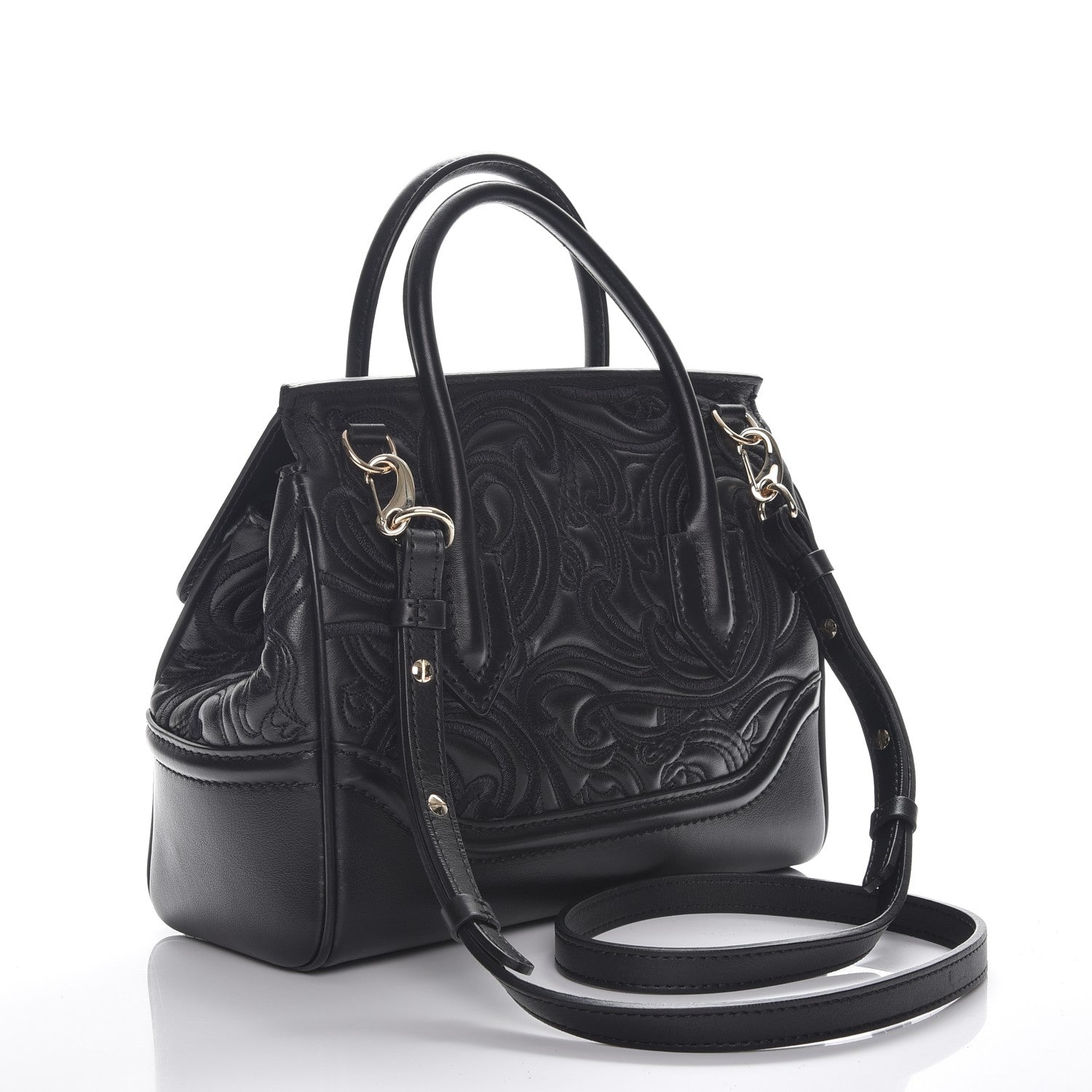 Versace Calfskin Embroidered Medium Baroque Palazzo Empire Bag Black 6 of 9