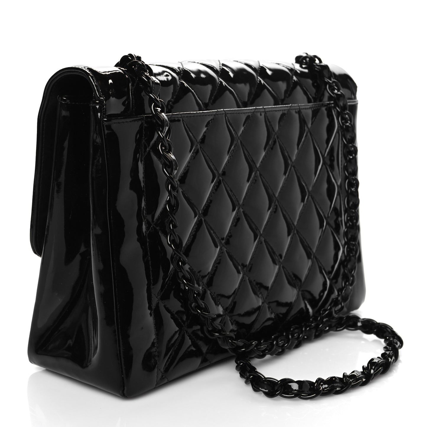 Patent Quilted Medium Single Flap Bag So Black
