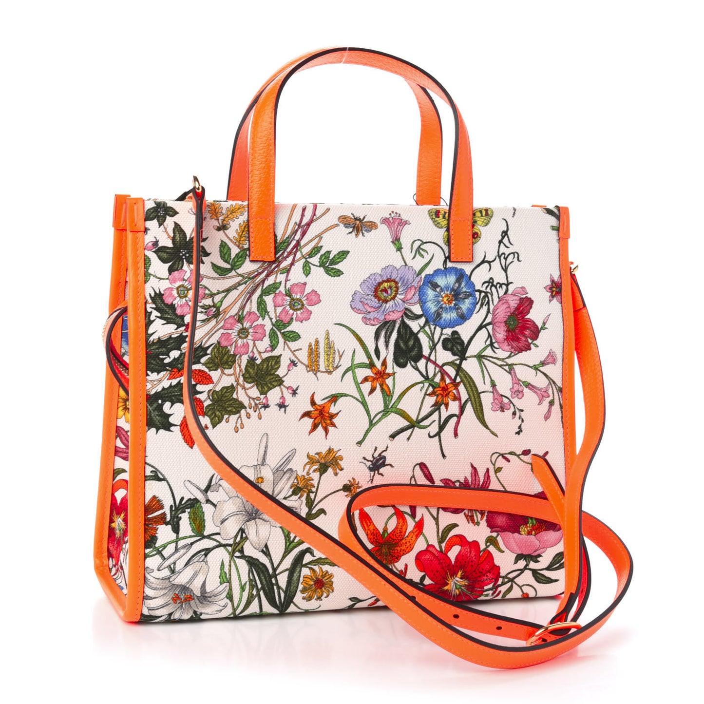 Canvas Medium Flora Tote White Multicolor Orange Fluo