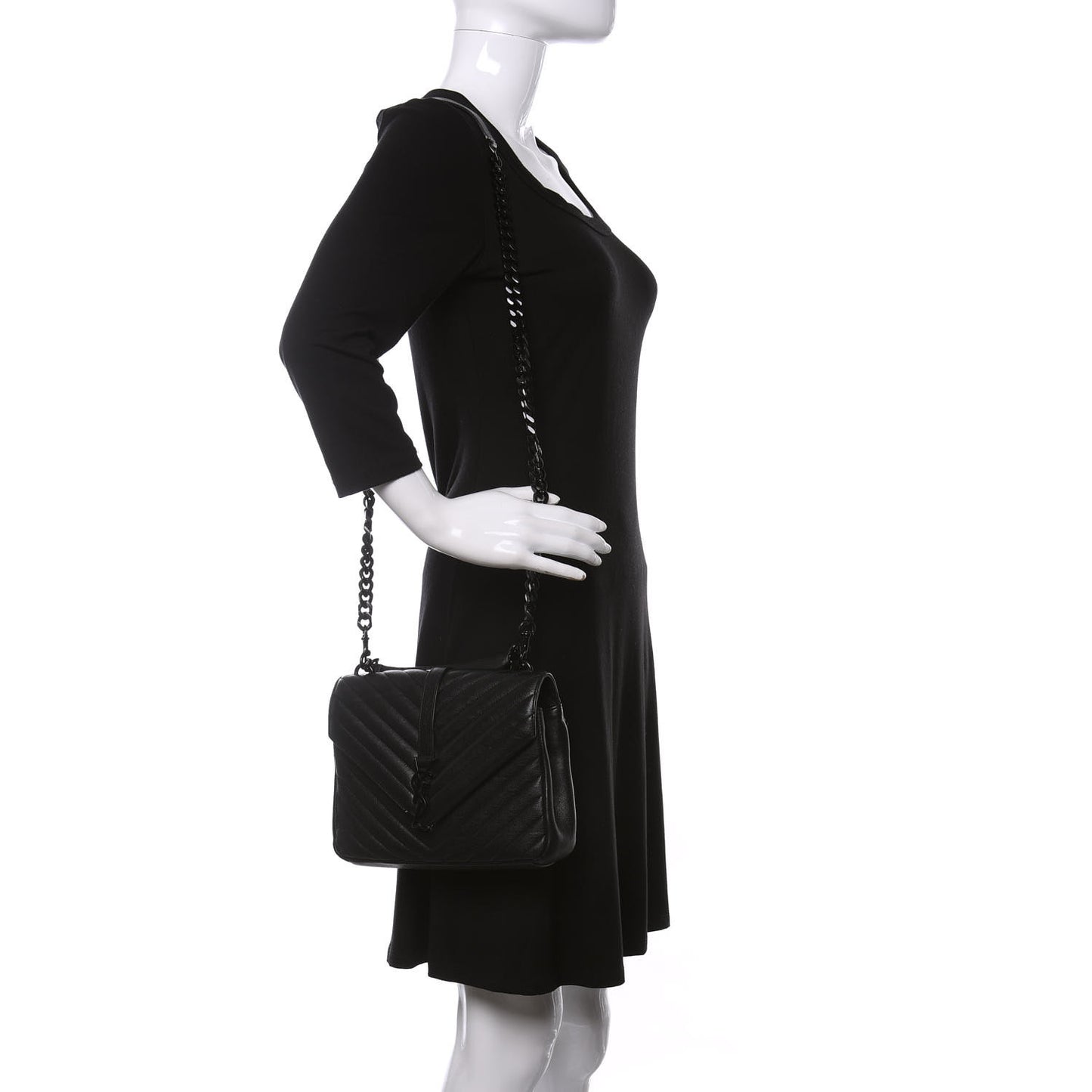 Sheepskin Matelasse Chevron Monogram Monochrome Medium College Bag Black