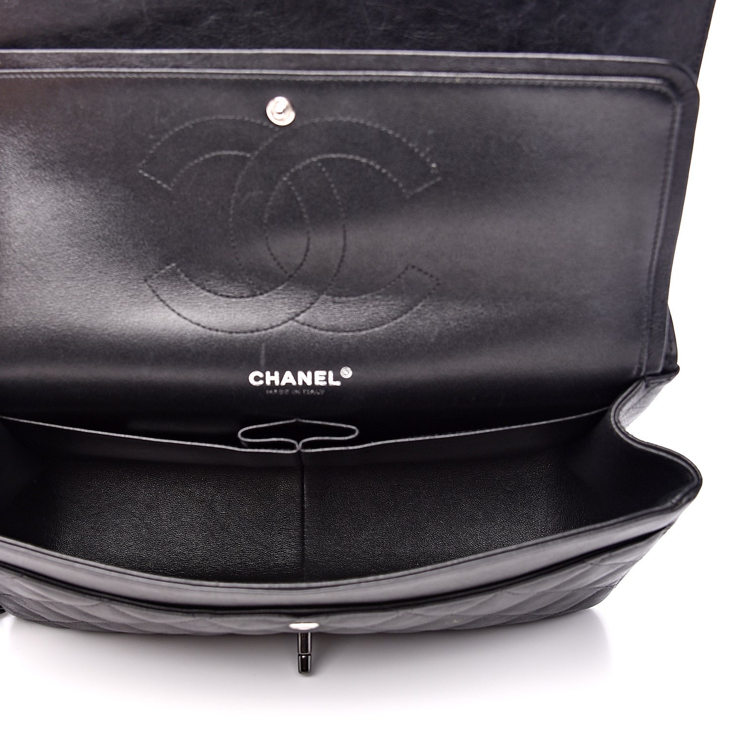 Crumpled Calfskin Quilted Jumbo Double Flap So Black
