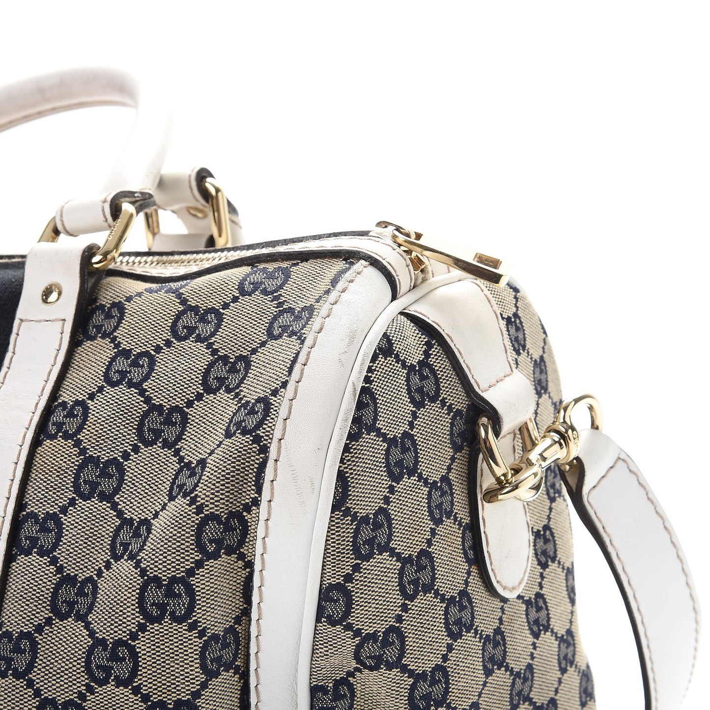 Monogram Selleria Calfskin Vintage Web Medium Boston Beige Blue Mystic White