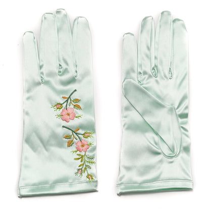 Gucci Satin Embroidered Flower Gloves L Green 1 of 3