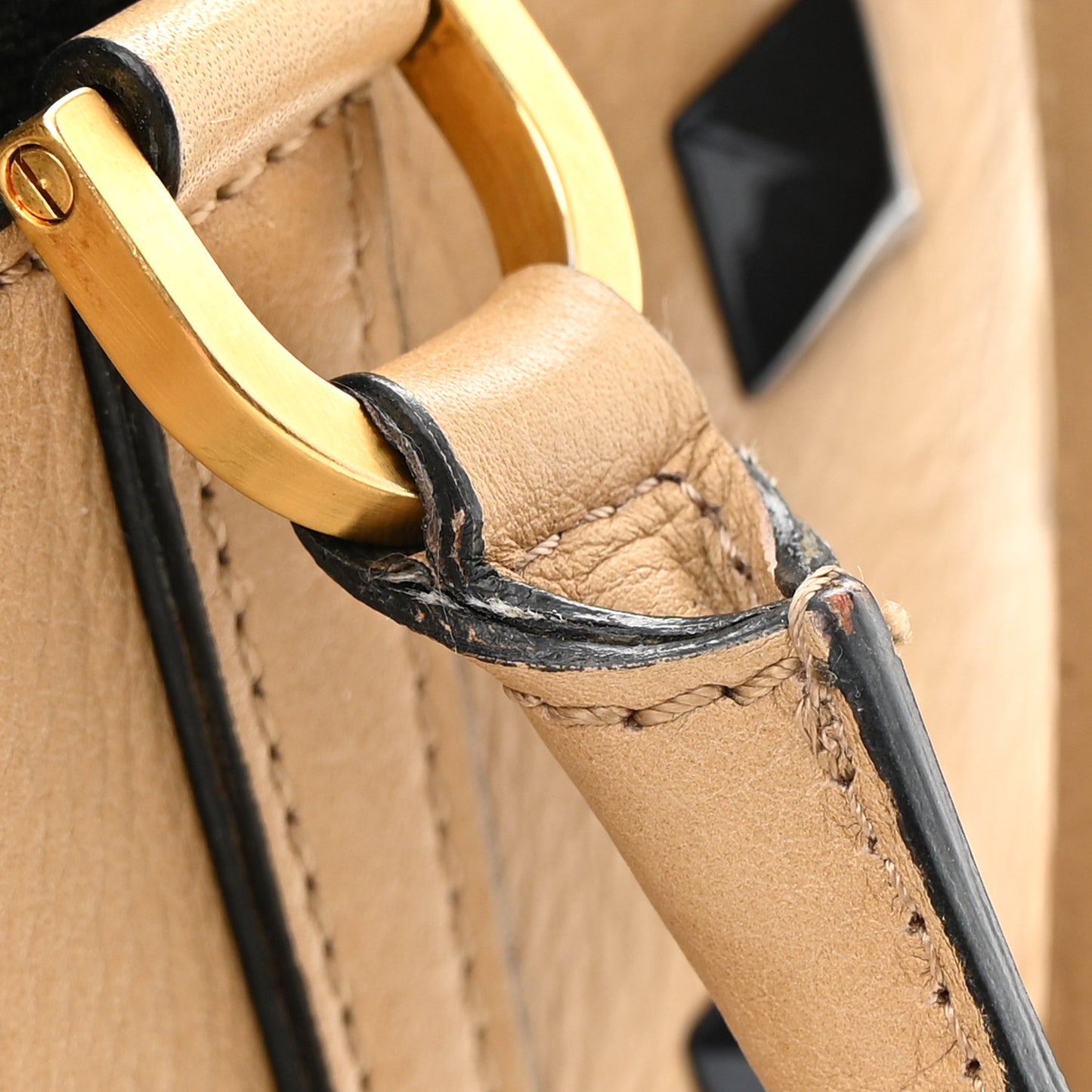 Calfskin Studded Medium B Fab Drawstring Tote Miel Scuro